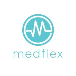 Medflex logo featuring a heartbeat line within a teal circle