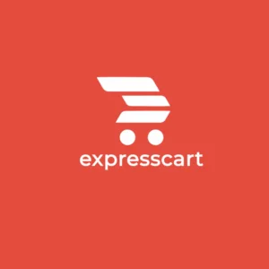 Expresscart logo featuring a white shopping cart on a red background